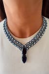 Buy_PRERTO_Sapphire Faux Diamonds And Imitation Necklace Set_at_Aza_Fashions