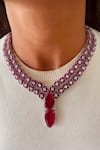 Buy PRERTO Red Faux Diamonds Ruby And Imitation Necklace Set at Aza Fashions Buy_PRERTO_Red Faux Diamonds Ruby And Imitation Necklace Set_at_Aza_Fashions