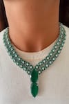 Buy_PRERTO_Emerald Green Faux Diamonds And Imitation Necklace Set_at_Aza_Fashions