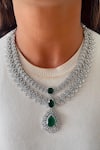 Buy_PRERTO_Emerald Green Faux Diamonds, Gemstones Kareena Layered Imitation Necklace Set _at_Aza_Fashions