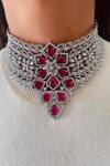 Buy_PRERTO_Silver Plated Faux Diamonds, Gemstones, Aaradhya Marquise Imitation Choker Set _at_Aza_Fashions