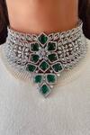 Buy_PRERTO_Silver Plated Faux Diamonds, Gemstones Aaradhya Marquise Imitation Choker Set _at_Aza_Fashions