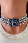 Buy_PRERTO_Sapphire Faux Diamonds, Stones Nandini Choker Set_at_Aza_Fashions