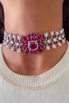 Buy_PRERTO_Red Faux Diamonds, Gemstones Nandini Ruby Imitation Choker Set_at_Aza_Fashions