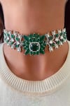 Buy_PRERTO_Emerald Green Faux Diamonds, Gemstones, Nandini Imitation Choker Set _at_Aza_Fashions