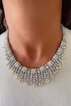 Buy_PRERTO_Silver Plated Faux Diamonds, Gemstones Saniya Imitation Choker Set _at_Aza_Fashions