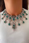 Buy_PRERTO_Emerald Green Crystals, Stones Kartika Polki Necklace Set_at_Aza_Fashions