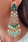Shop_PRERTO_Emerald Green Stones, Pearls, Beads Jahanara And Polki Necklace Set _at_Aza_Fashions
