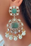 Shop_PRERTO_Emerald Green Pearls, Stones, Faux Diamonds Kundan And Polki Necklace Set _at_Aza_Fashions
