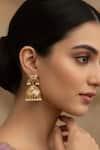 Buy_Curio Cottage_Gold Plated Pearls, Stones Jadau Blush Jhumka Earrings_at_Aza_Fashions