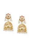 Curio Cottage_Gold Plated Pearls, Stones Jadau Blush Jhumka Earrings_Online_at_Aza_Fashions