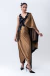 Shop_Nupur Kanoi_Gold Silk, Crepe, Lycra Tassels, Banarasi Pre-draped Pant Saree With Blouse _Online_at_Aza_Fashions