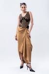Nupur Kanoi_Gold Crepe, Lycra, Silk Applique, Striped Corset And Aria Pick-up Skirt Set _Online_at_Aza_Fashions