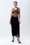 Buy_Nupur Kanoi_Gold Silk, Lycra, Crepe, Chiffon Sequins Striped Corset And Aria Pick-up Skirt Set _at_Aza_Fashions