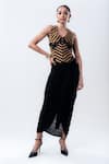 Nupur Kanoi_Gold Silk, Lycra, Crepe, Chiffon Sequins Striped Corset And Aria Pick-up Skirt Set _Online_at_Aza_Fashions