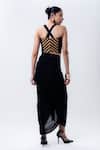 Shop_Nupur Kanoi_Gold Silk, Lycra, Crepe, Chiffon Sequins Striped Corset And Aria Pick-up Skirt Set _at_Aza_Fashions