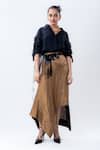 Buy_Nupur Kanoi_Black Silk Tassels, Studs Collared, V-neck Back Shirt With Asymmetric Skirt _at_Aza_Fashions