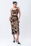 Buy_Nupur Kanoi_Gold Crepe, Lycra Sequins, Beads Strappy Bustier And Embroidered Pencil Skirt Set _at_Aza_Fashions