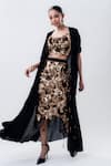 Buy_Nupur Kanoi_Black Lycra, Crepe Sequins, Embroidery Open Gathered Cape And Pencil Skirt Set _at_Aza_Fashions
