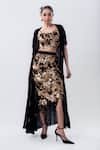 Shop_Nupur Kanoi_Black Lycra, Crepe Sequins, Embroidery Open Gathered Cape And Pencil Skirt Set _at_Aza_Fashions