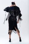 Shop_Nupur Kanoi_Black Silk, Crepe, Lycra Studs, Fringe, Sequins, Beads Shirt And Pencil Skirt Set _at_Aza_Fashions
