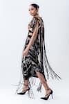Nupur Kanoi_Black Chiffon, Crepe, Lycra Sequins, Fringe Crop Top And Printed Crush Skirt Set _Online_at_Aza_Fashions