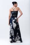 Nupur Kanoi_Black Crepe, Satin Sequins, Beads Printed Slit Cape With And Draped Skirt Set _Online_at_Aza_Fashions