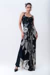 Buy_Nupur Kanoi_Black Crepe, Satin Sequins, Beads Printed Slit Cape With And Draped Skirt Set _Online_at_Aza_Fashions