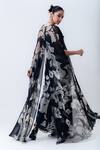 Shop_Nupur Kanoi_Black Crepe, Satin Sequins, Beads Printed Slit Cape With And Draped Skirt Set _at_Aza_Fashions