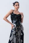 Nupur Kanoi_Black Crepe, Satin Sequins, Beads Printed Slit Cape With And Draped Skirt Set _at_Aza_Fashions