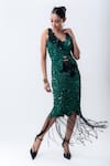 Shop_Nupur Kanoi_Green Crepe, Lycra Sequins, Embroidery, Fringe Bougain Top And Pencil Skirt Set _at_Aza_Fashions