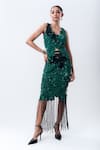 Buy_Nupur Kanoi_Green Crepe, Lycra Sequins, Embroidery, Fringe Bougain Top And Pencil Skirt Set _at_Aza_Fashions