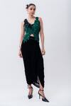Buy_Nupur Kanoi_Black Chiffon, Crepe, Lycra Sequins, Gathered Jacket And Frill Skirt Set _Online_at_Aza_Fashions