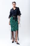 Buy_Nupur Kanoi_Black Silk, Crepe, Lycra Studs, Fringe, Back Shirt With Bougain Pencil Skirt _at_Aza_Fashions