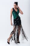 Buy_Nupur Kanoi_Green Crepe, Lycra Embroidery, Sequins, Fringe Bougain Top And Mini Skirt _at_Aza_Fashions