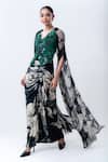 Nupur Kanoi_Black Crepe, Lycra, Satin Sequins Printed Slit Cape With Drawstring Skirt Set _Online_at_Aza_Fashions