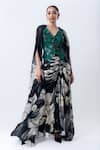 Buy_Nupur Kanoi_Black Crepe, Lycra, Satin Sequins Printed Slit Cape With Drawstring Skirt Set _at_Aza_Fashions