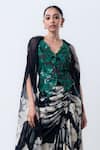 Buy_Nupur Kanoi_Black Crepe, Lycra, Satin Sequins Printed Slit Cape With Drawstring Skirt Set _Online_at_Aza_Fashions