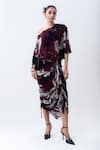 Buy_Nupur Kanoi_Burgundy Chiffon, Crepe Sequins, Printed Bougain Off Top With Frill Skirt _at_Aza_Fashions