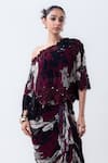 Nupur Kanoi_Burgundy Chiffon, Crepe Sequins, Printed Bougain Off Top With Frill Skirt _Online_at_Aza_Fashions