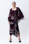 Buy Nupur Kanoi Burgundy Crepe, Lycra, Chiffon Open Printed Short Cape With Gathered Skirt Set at Aza Fashions Buy_Nupur Kanoi_Burgundy Crepe, Lycra, Chiffon Open Printed Short Cape With Gathered Skirt Set _at_Aza_Fashions