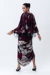 Shop Nupur Kanoi Burgundy Crepe, Lycra, Chiffon Open Printed Short Cape With Gathered Skirt Set at Aza Fashions Shop_Nupur Kanoi_Burgundy Crepe, Lycra, Chiffon Open Printed Short Cape With Gathered Skirt Set _at_Aza_Fashions