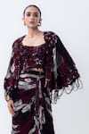 Nupur Kanoi Burgundy Crepe, Lycra, Chiffon Open Printed Short Cape With Gathered Skirt Set Online at Aza Fashions Nupur Kanoi_Burgundy Crepe, Lycra, Chiffon Open Printed Short Cape With Gathered Skirt Set _Online_at_Aza_Fashions