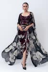 Buy Nupur Kanoi Black Crepe, Lycra Sequins, Printed Slit Cape With Gathered Frill Skirt Set at Aza Fashions Buy_Nupur Kanoi_Black Crepe, Lycra Sequins, Printed Slit Cape With Gathered Frill Skirt Set _at_Aza_Fashions