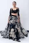 Nupur Kanoi Black Satin, Crepe, Lycra Sequins Printed Slit Cape With Drawstring Skirt Set Online at Aza Fashions Nupur Kanoi_Black Satin, Crepe, Lycra Sequins Printed Slit Cape With Drawstring Skirt Set _Online_at_Aza_Fashions