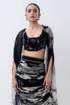 Nupur Kanoi Black Crepe, Lycra Sequins Open Neck, Printed Slit Cape With Crushed Skirt Set Online at Aza Fashions Nupur Kanoi_Black Crepe, Lycra Sequins Open Neck, Printed Slit Cape With Crushed Skirt Set _Online_at_Aza_Fashions