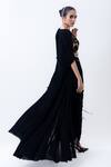 Shop_Nupur Kanoi_Black Chiffon, Crepe, Lycra Sequins Open Gathered Jacket With Draped Skirt Set _at_Aza_Fashions