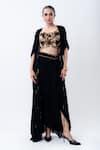 Buy_Nupur Kanoi_Black Chiffon, Crepe, Lycra Sequins Open Gathered Jacket With Draped Skirt Set _at_Aza_Fashions