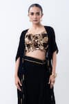 Nupur Kanoi_Black Chiffon, Crepe, Lycra Sequins Open Gathered Jacket With Draped Skirt Set _Online_at_Aza_Fashions
