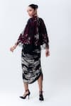Shop Nupur Kanoi Black Crepe, Lycra Sequins, Beads Square Printed Short Cape With Gathered Dress at Aza Fashions Shop_Nupur Kanoi_Black Crepe, Lycra Sequins, Beads Square Printed Short Cape With Gathered Dress _at_Aza_Fashions
